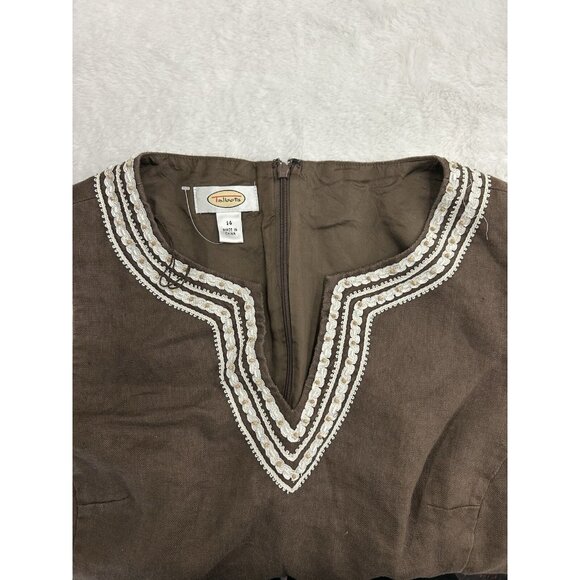 Talbots Womens Knee Length Shift Dress Size 14  Brown 100% Linen Sleeveless - Picture 6 of 9